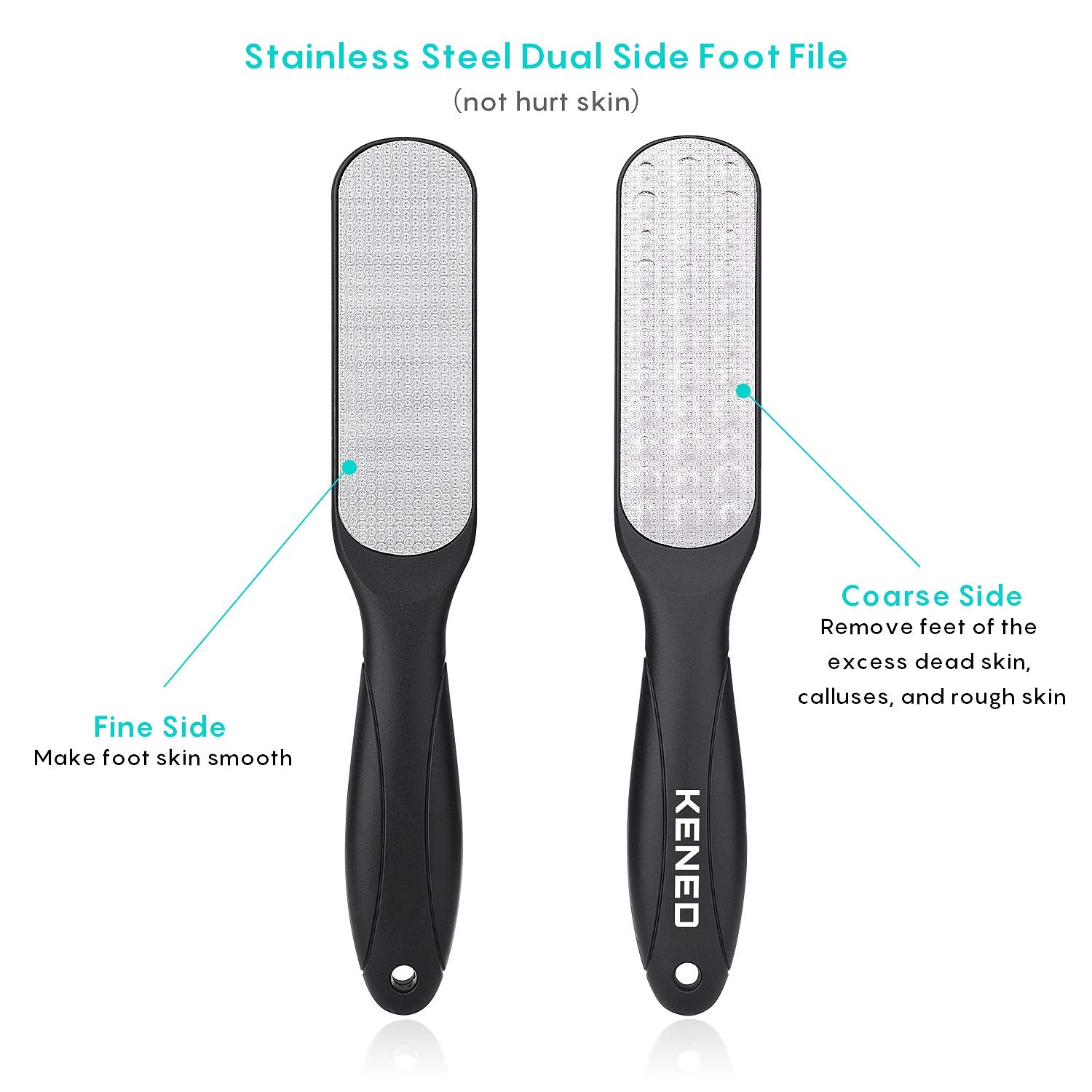 Foot Scrubber Pedicure Tools Rasp - 5 PCS KENED Foot File Callus Remover For Feet To Remove Hard Skin - 2 X Stainless Steel Black, 3 X Plastic Blue